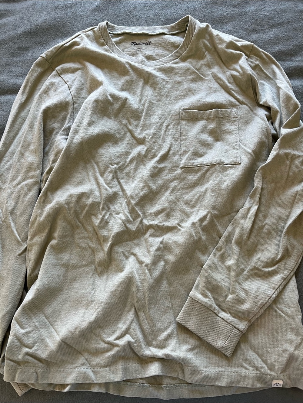 Madewell Long-Sleeve Pocket Tee in Light Sage Green